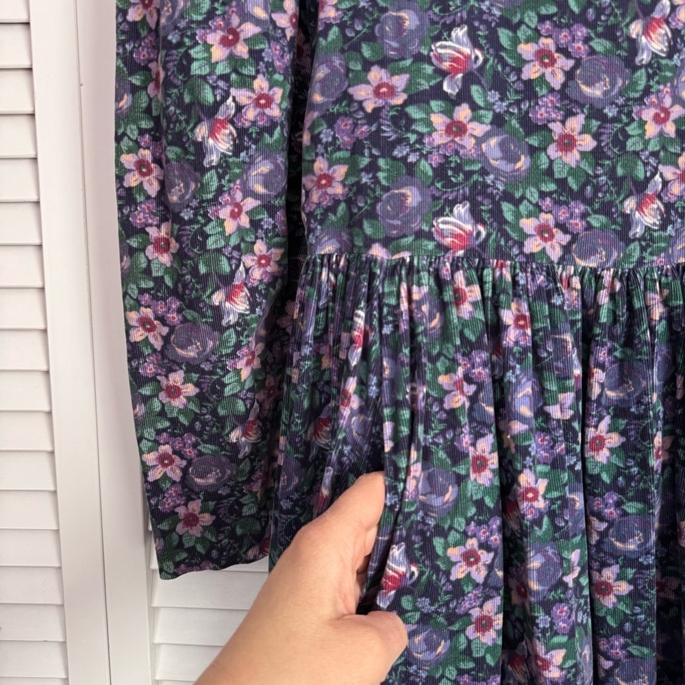 Laura Ashley Vintage Corduroy Puff Sleeve Floral Dress Cottagecore Purple 10 - Picture 11 of 11